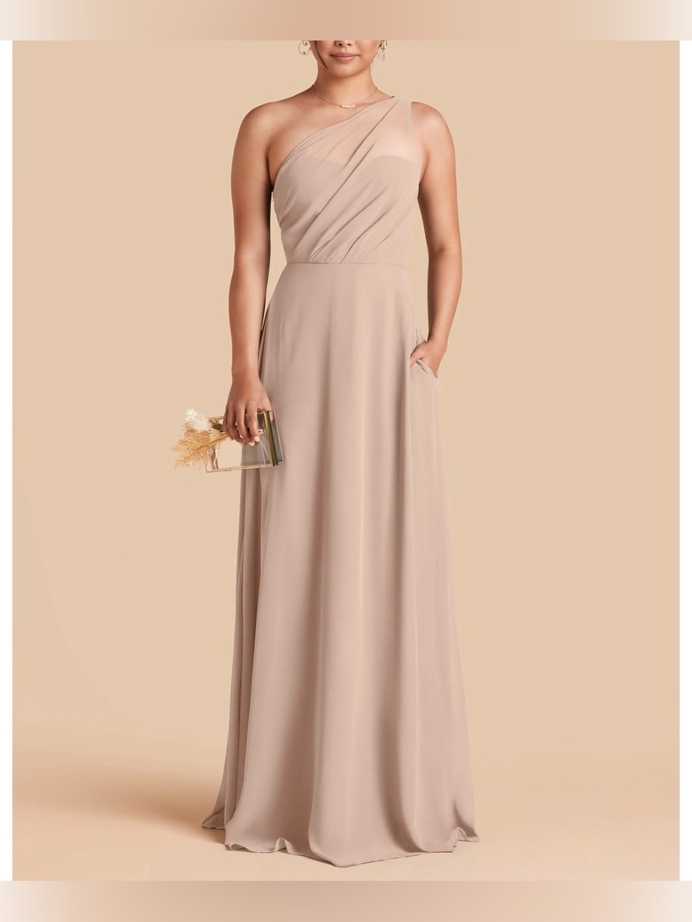 Burst grey taupe single shoulder maxi dress